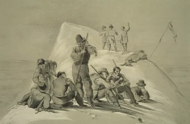 Uitzicht vanaf de top, uit Tien scènes in de laatste beklimming van de Mont Blanc inclusief vijf uitzichten vanaf de top, door J.D.H. Browne, gepubliceerd 1853
